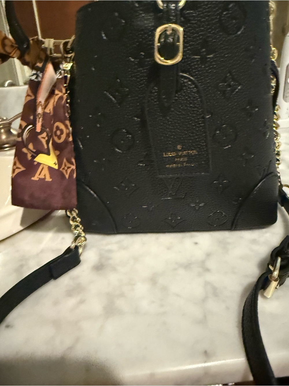 Louis Vuitton Black Monogram Embossed Bucket Bag - Picture 2 of 7